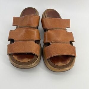 Dansko Platform Slide Sandals Tan Leather Triple Strap Women 39 EU 8.5 US
